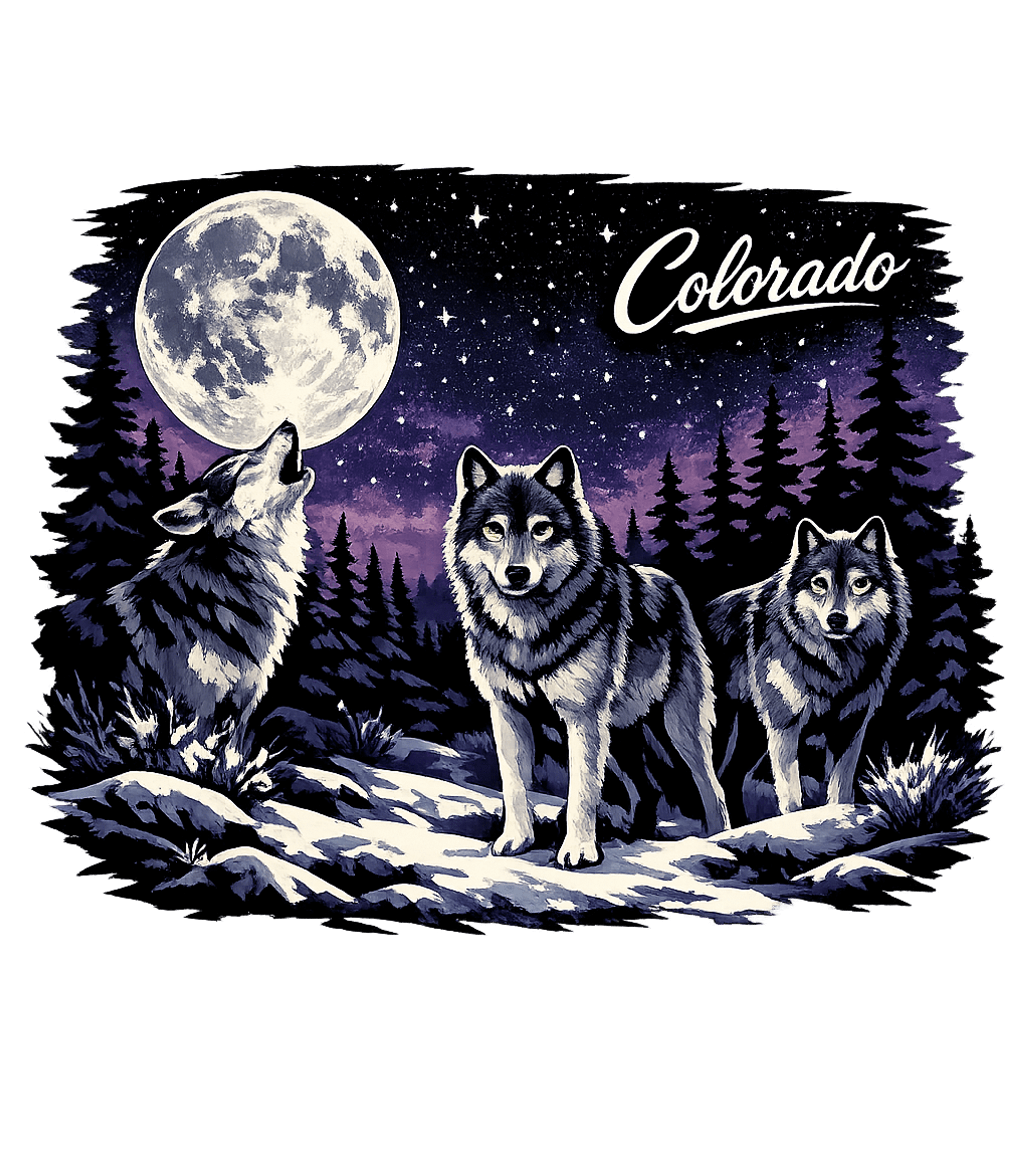 Vintage Colorado Wolves Under Moon All Over Print T-Shirt (1990s)
