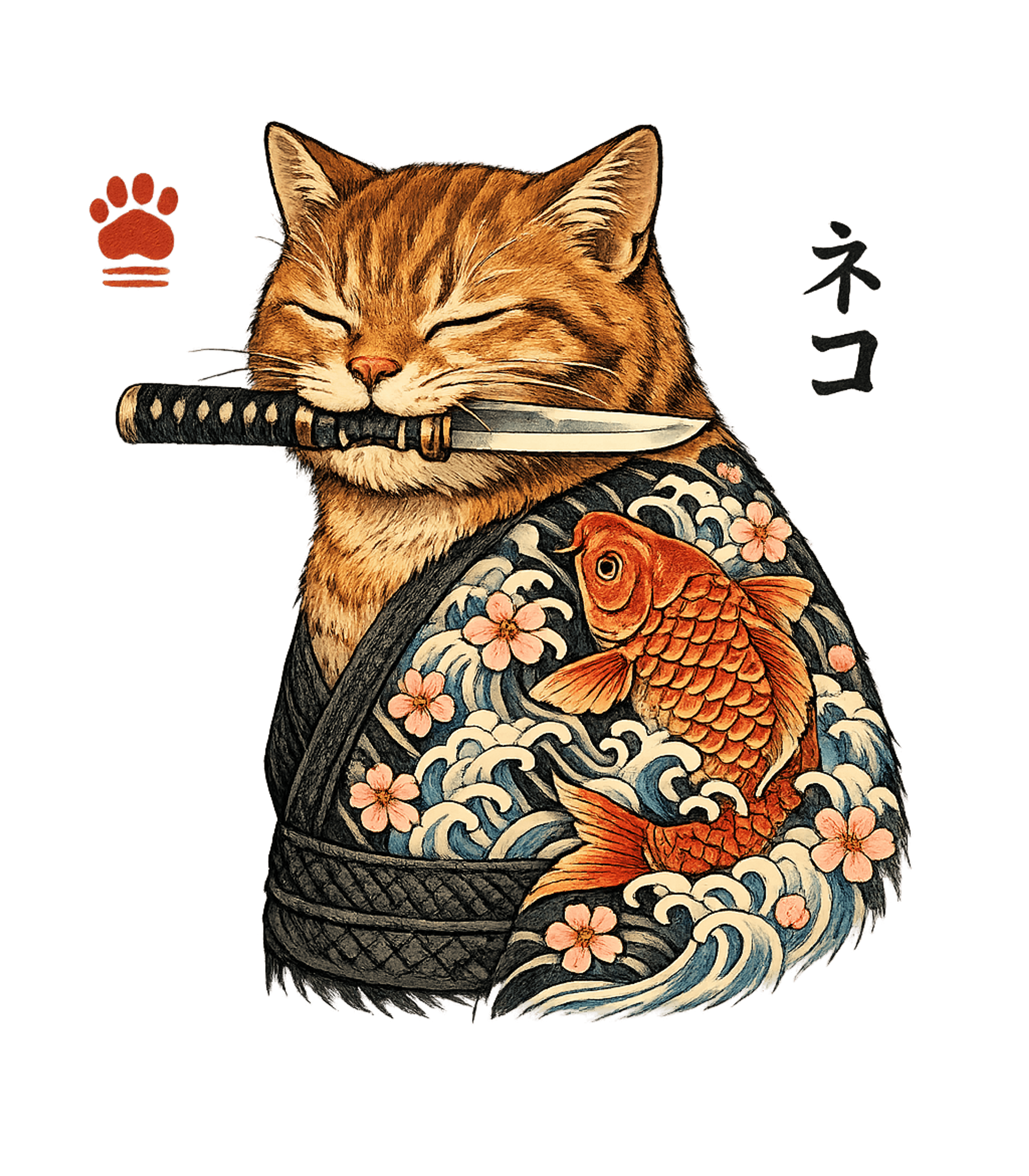 Carp Tattooed Cat T-Shirt