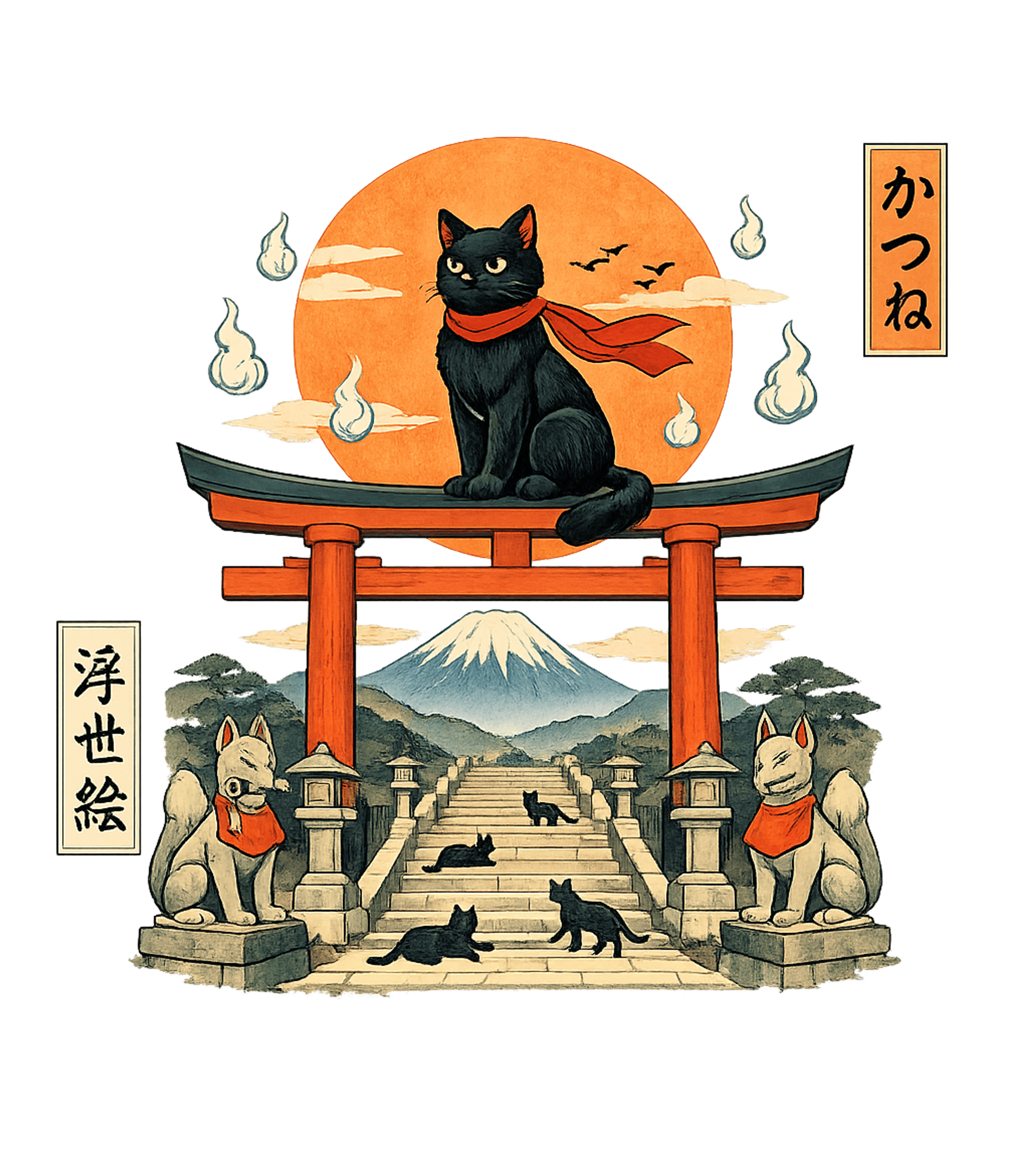 Ukiyo-e Black Cat