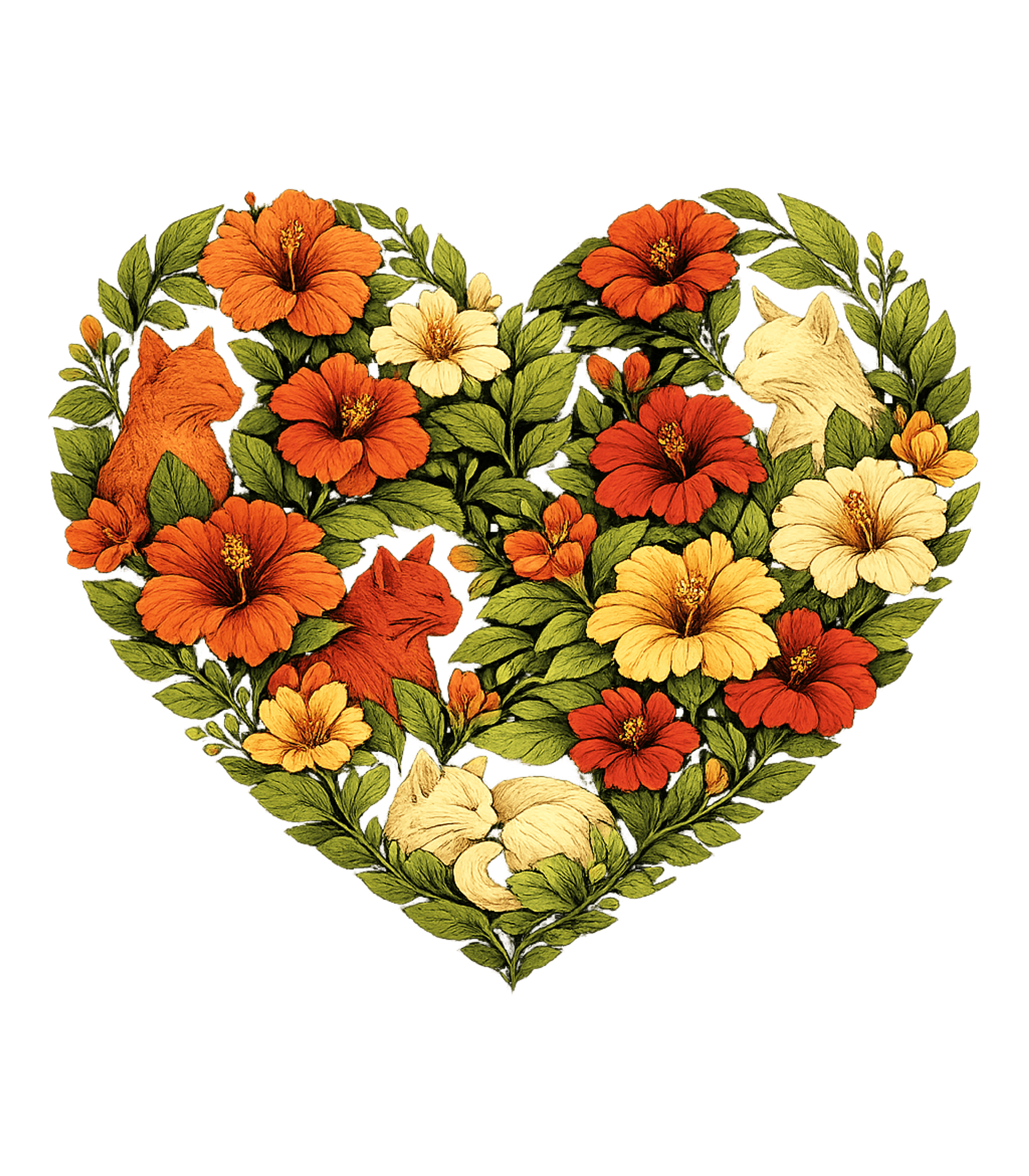 Floral Cats Heart