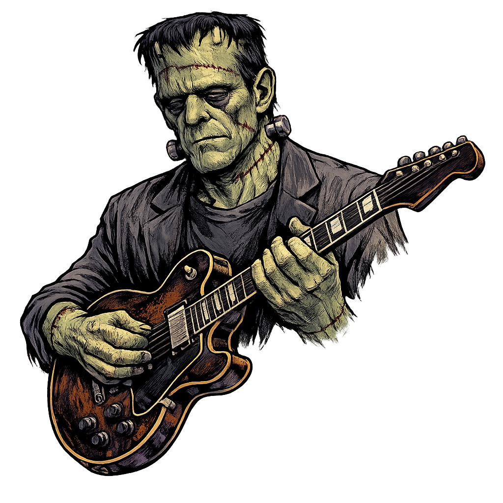 Frankenstein playing a guitar