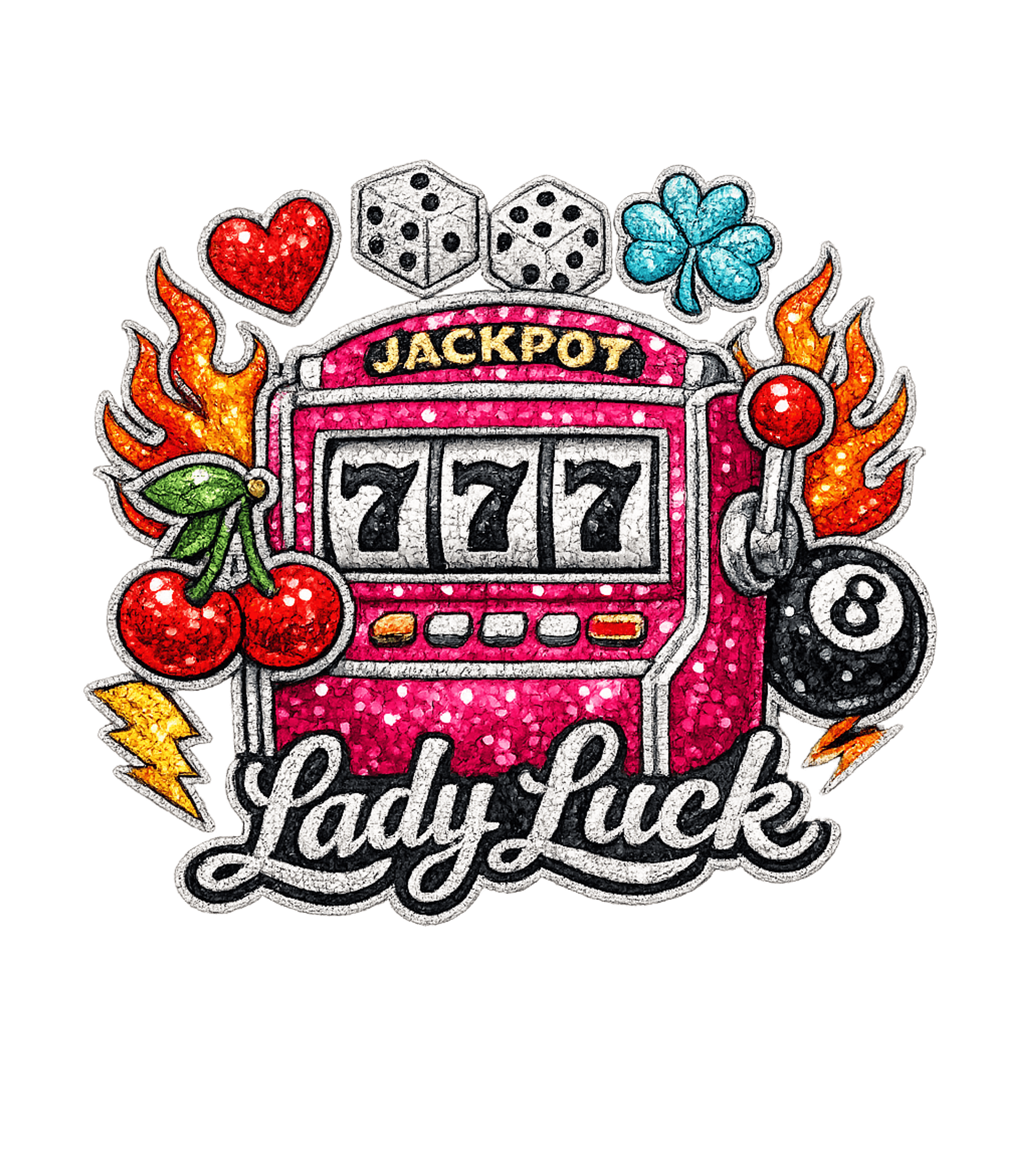 Lady Luck Slot Machine Sequin Patch Tee