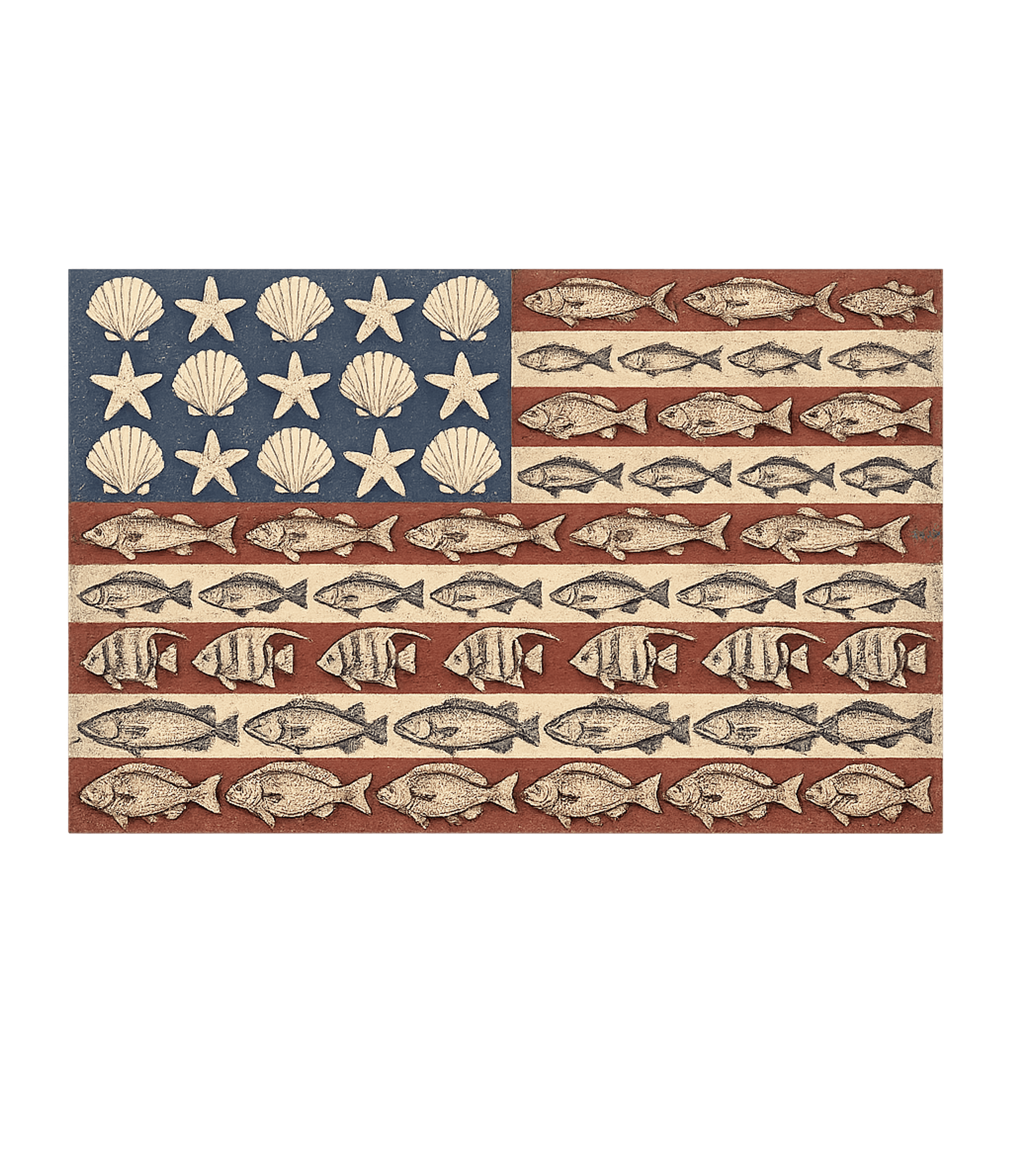 Fish Sea Shells American Flag Men's T Shirt