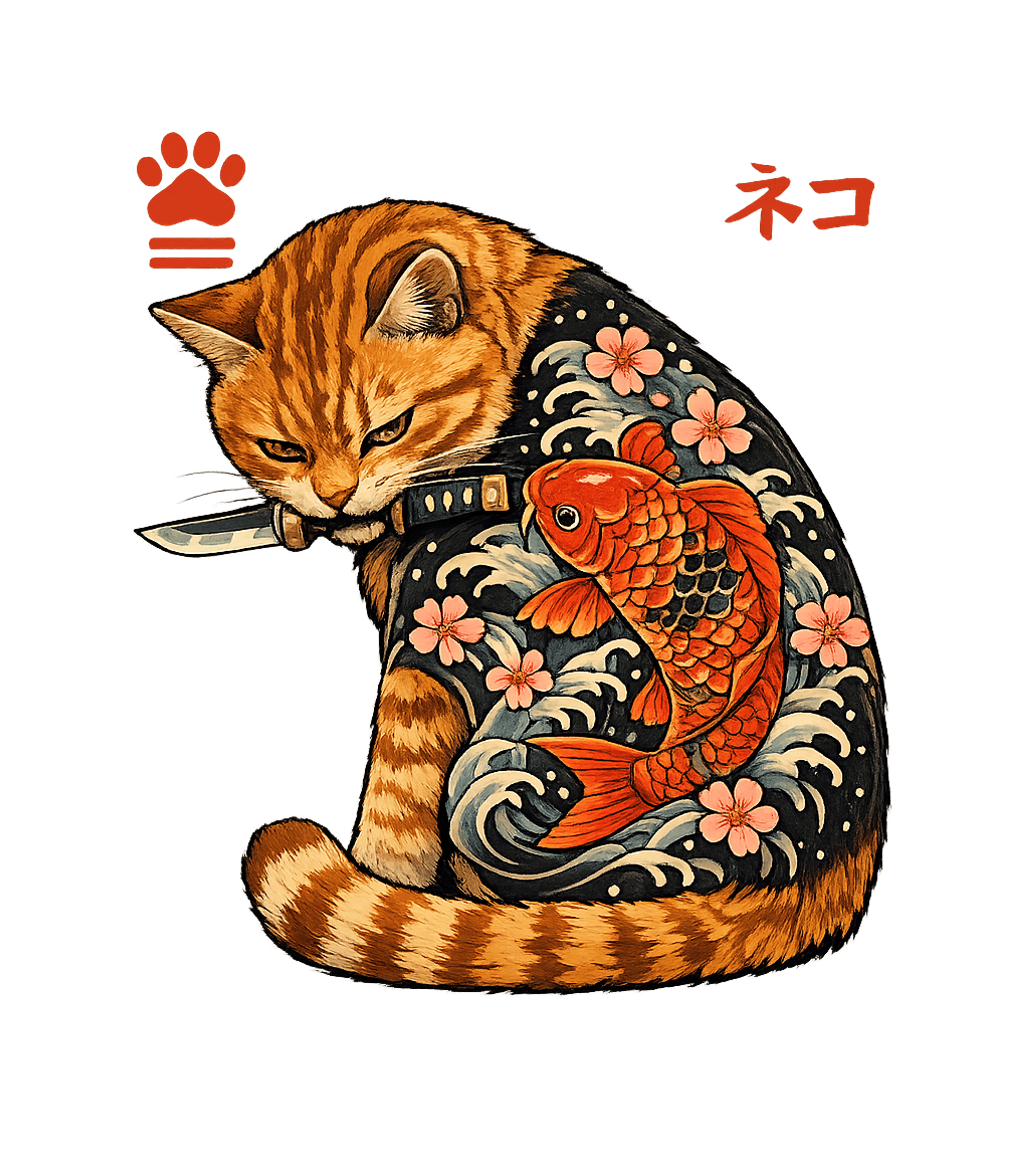 Carp Tattooed Cat T-Shirt
