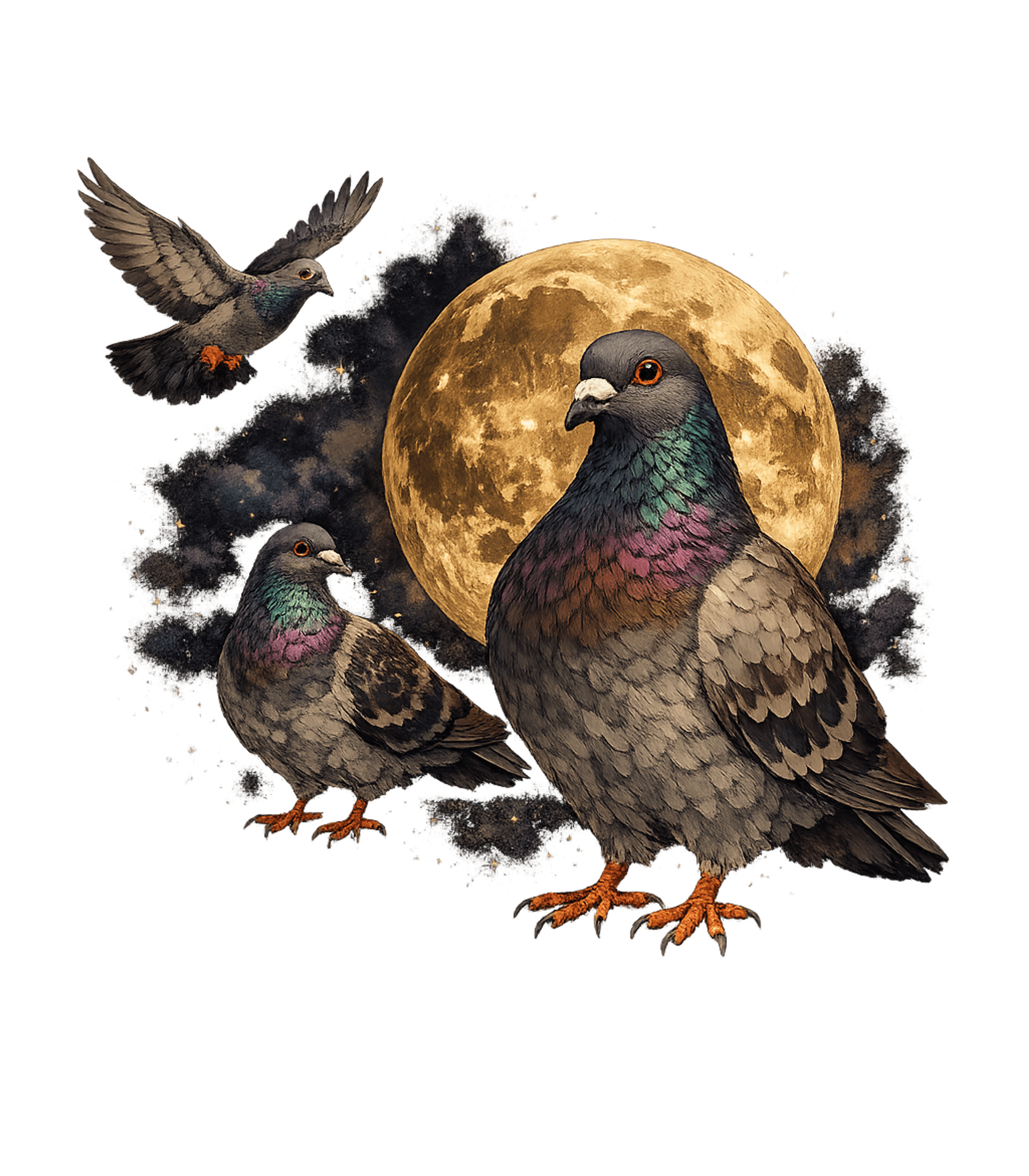 Pigeons Full Moon Night