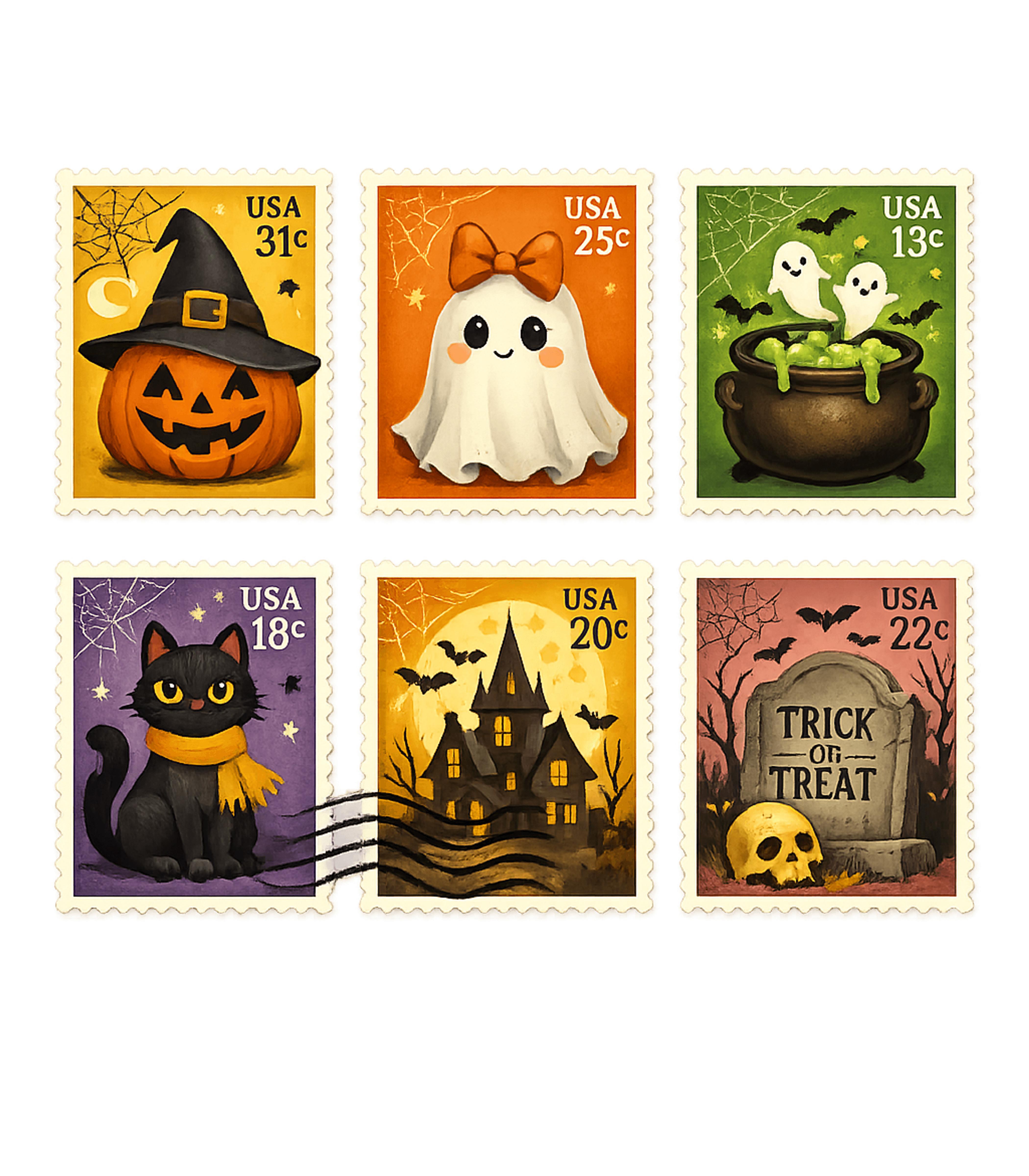 Halloween Cartoon Stamps Soft Graphic Tee