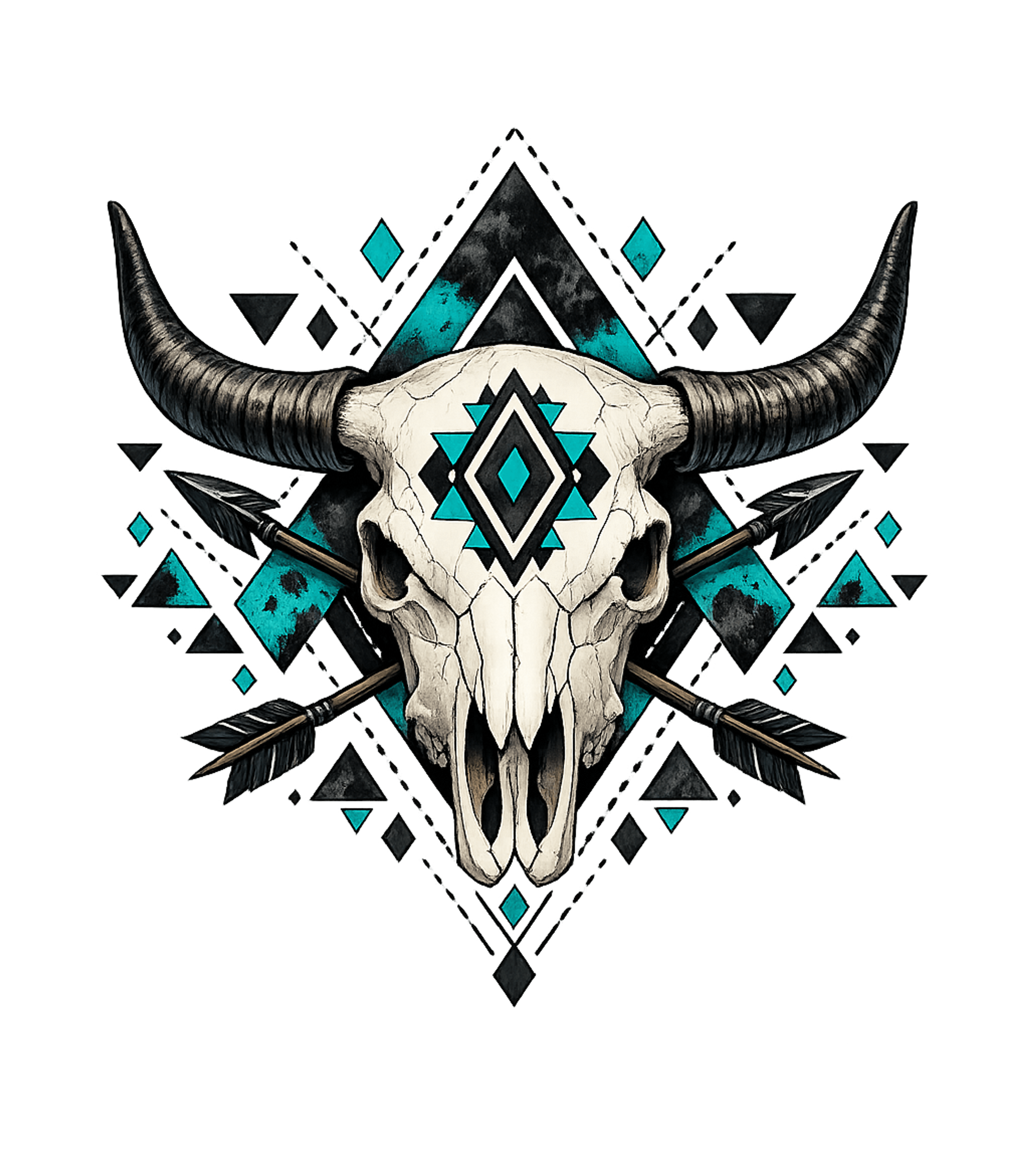 Blue Aztec Bull Skull Graphic Tee
