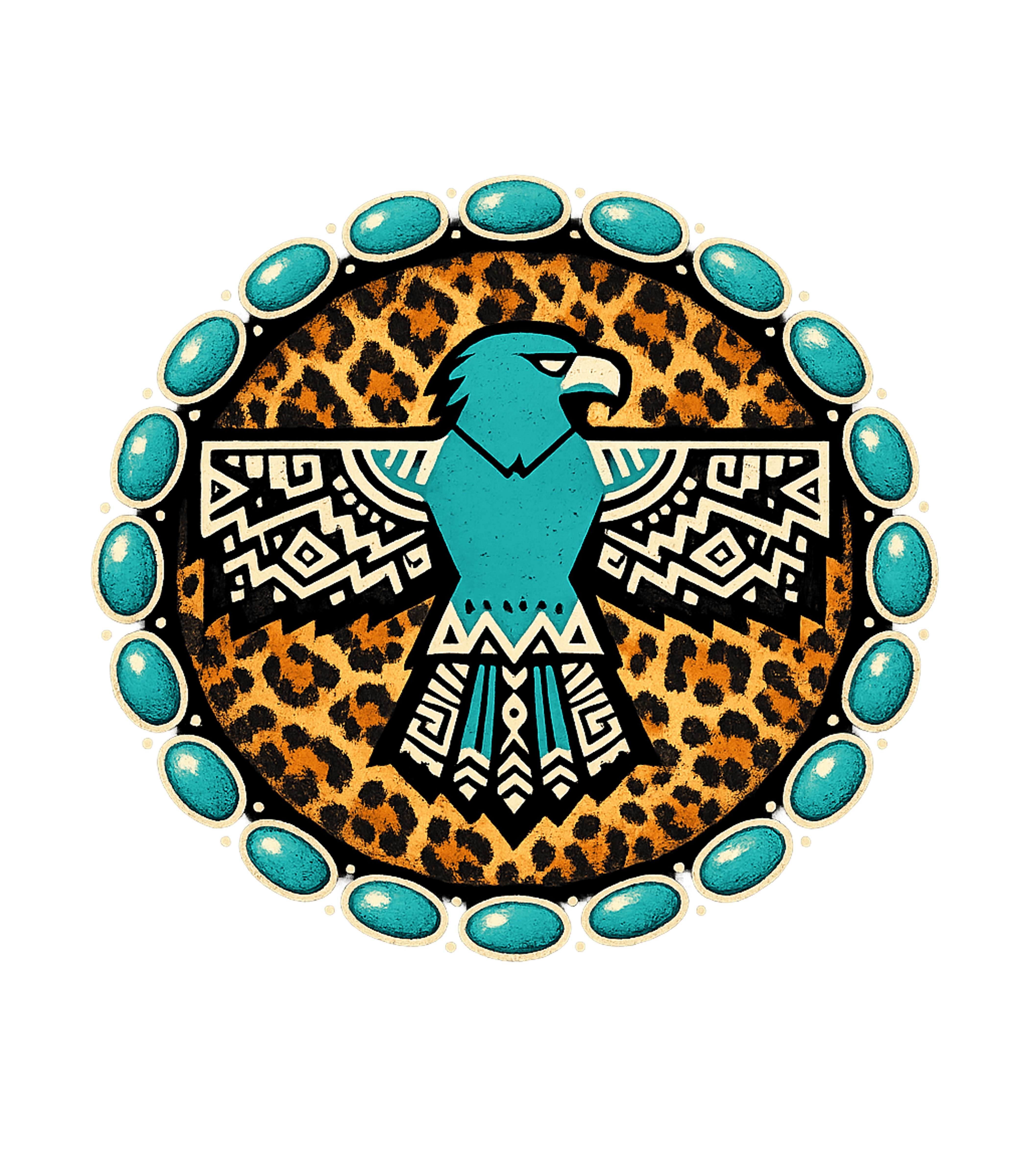 Turquoise Thunderbird Aztec Leopard Soft Graphic Tee