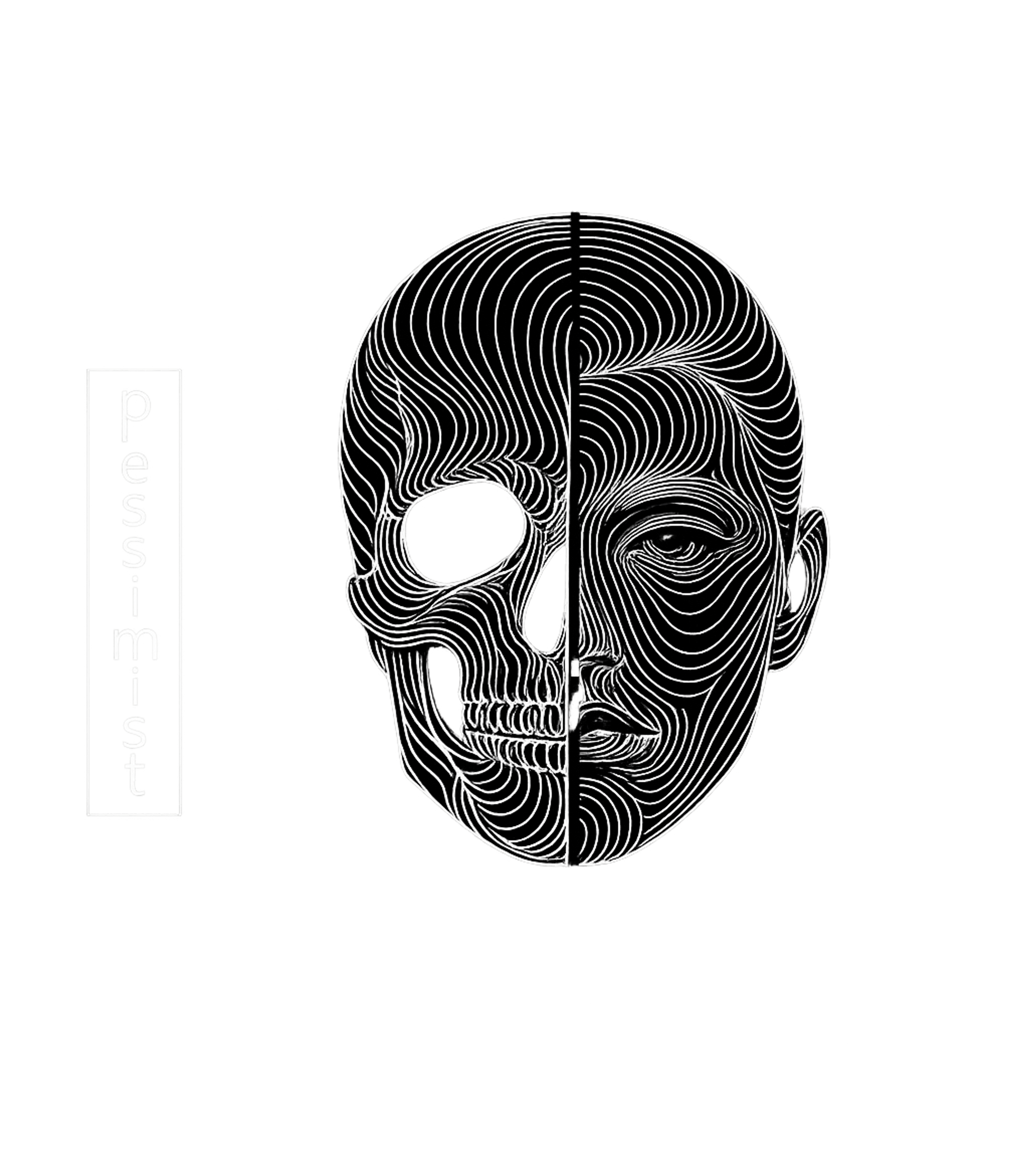 Pessimist Skull Line Art