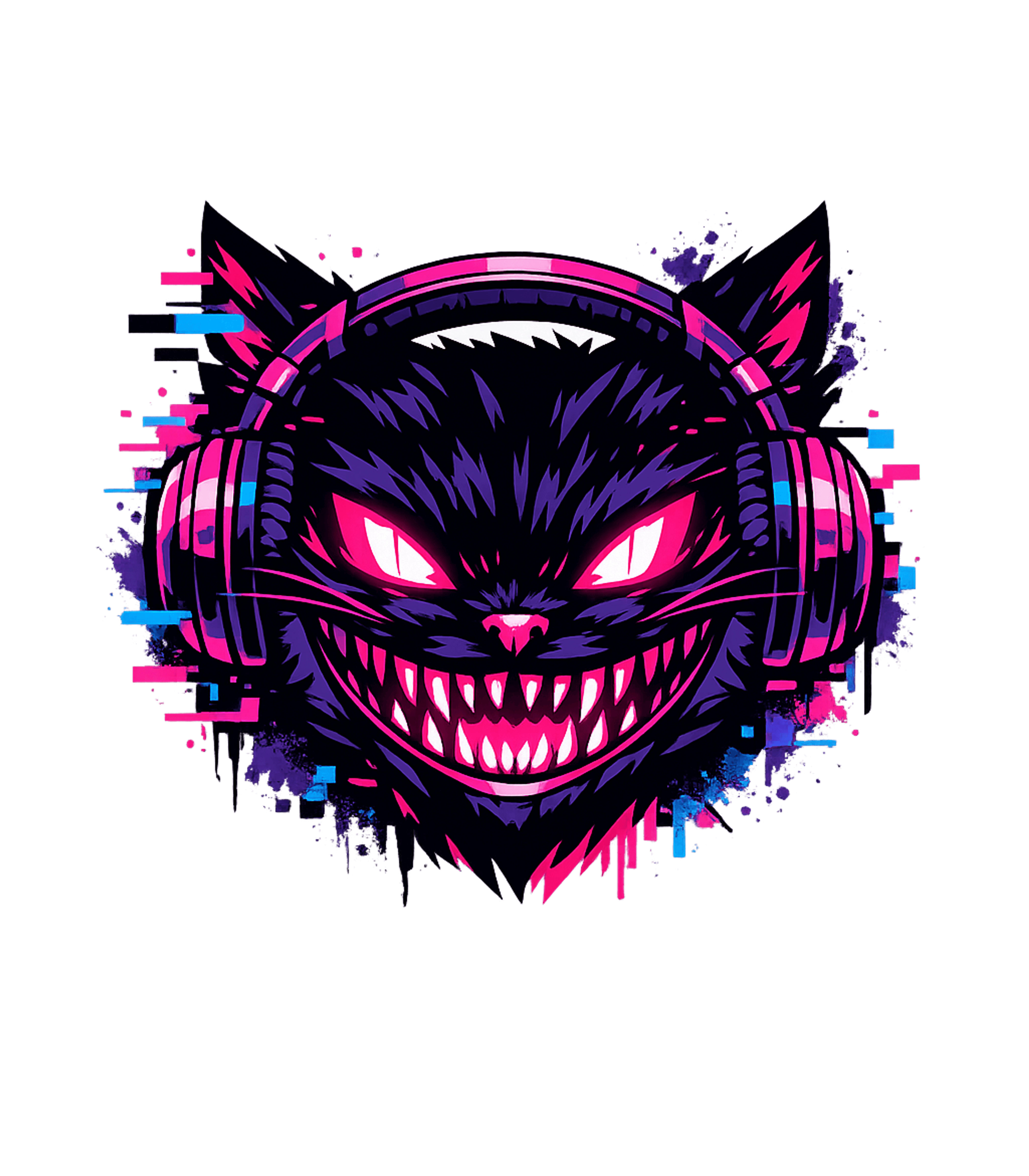 Neon Glitch DJ Cat