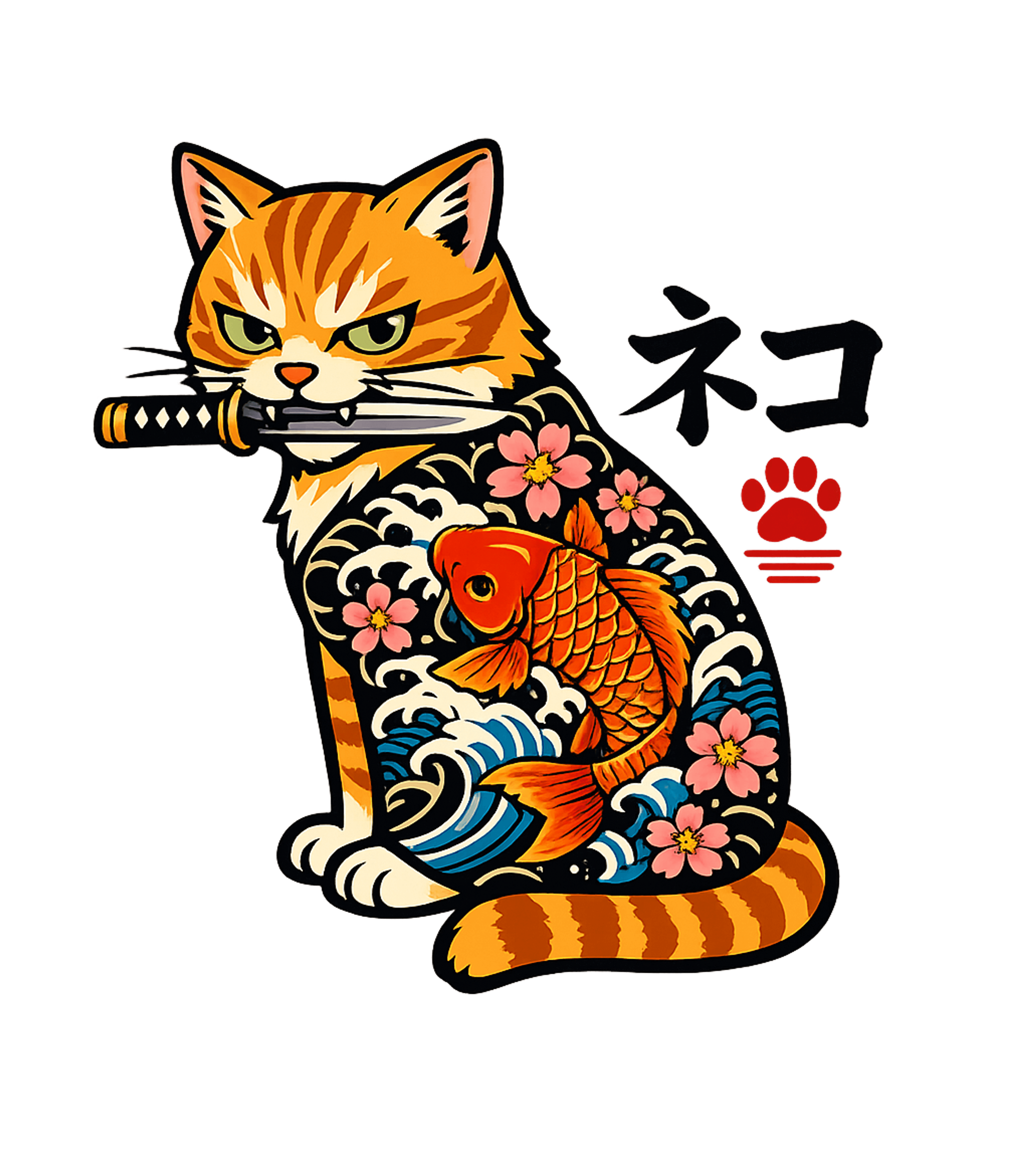 Samurai Cat Koi Tattoo