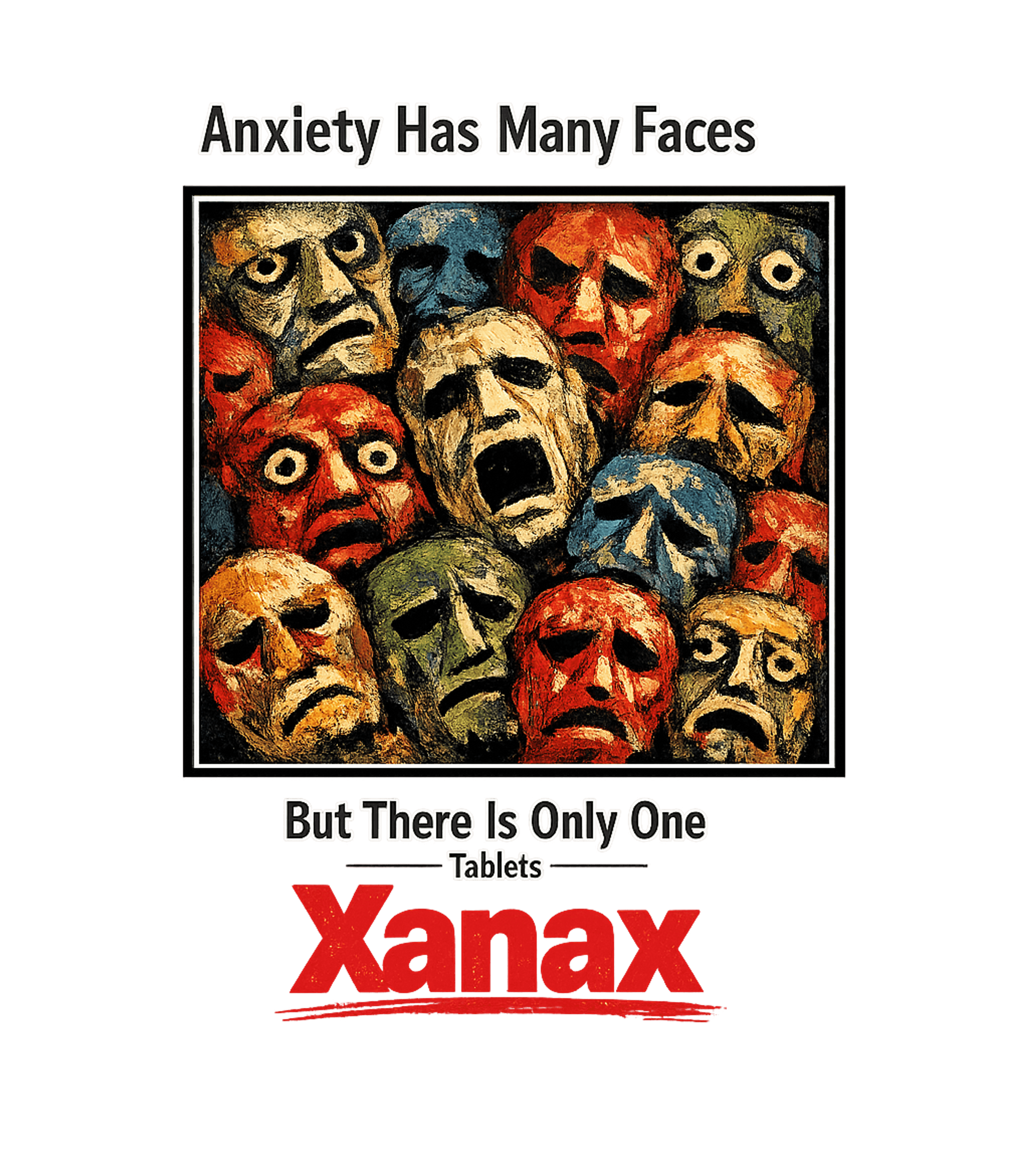 Anxiety Has Many Faces Xanax 90's Vintage Graphic T-shirt.