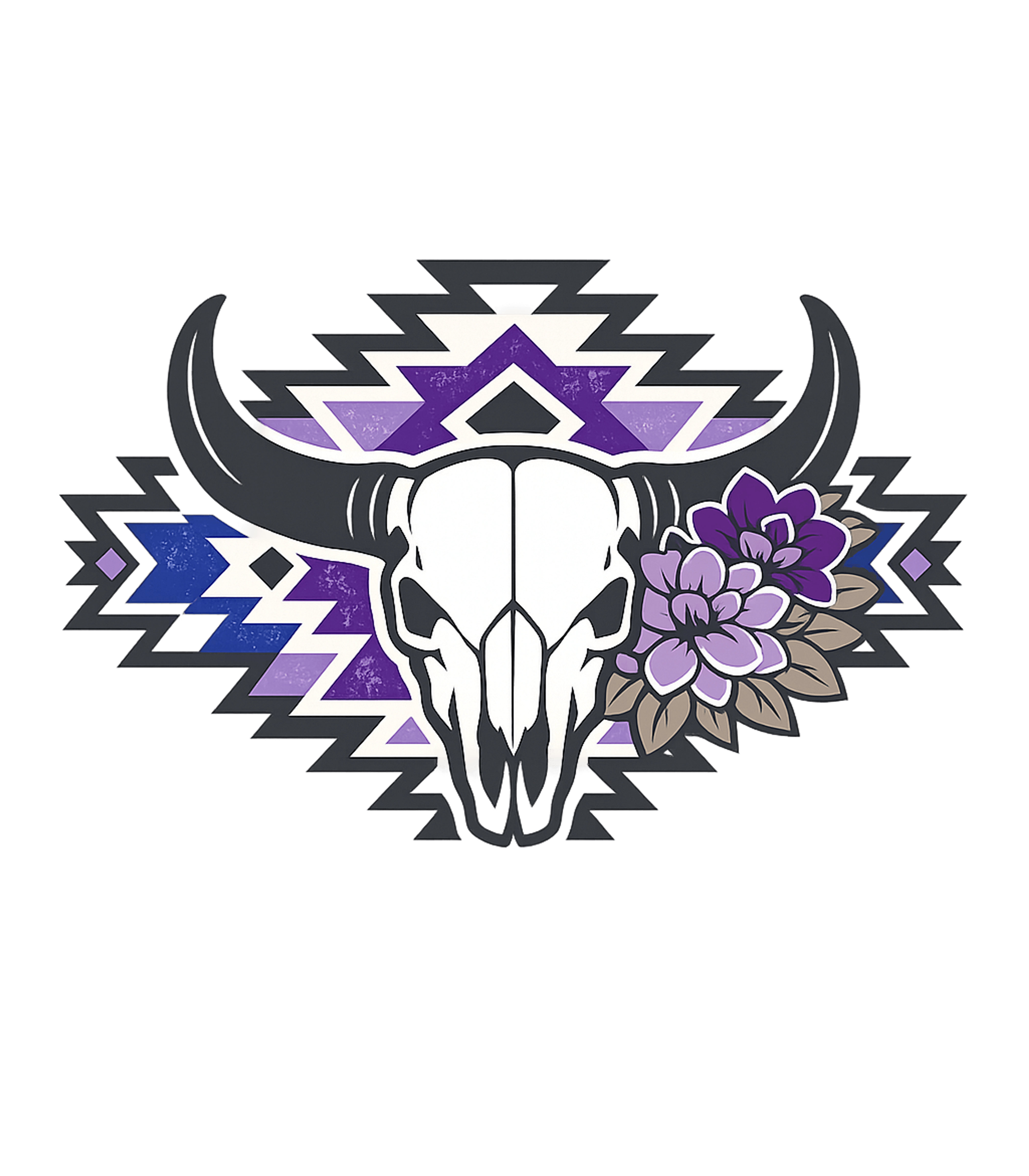 Geometric Floral Bull Skull