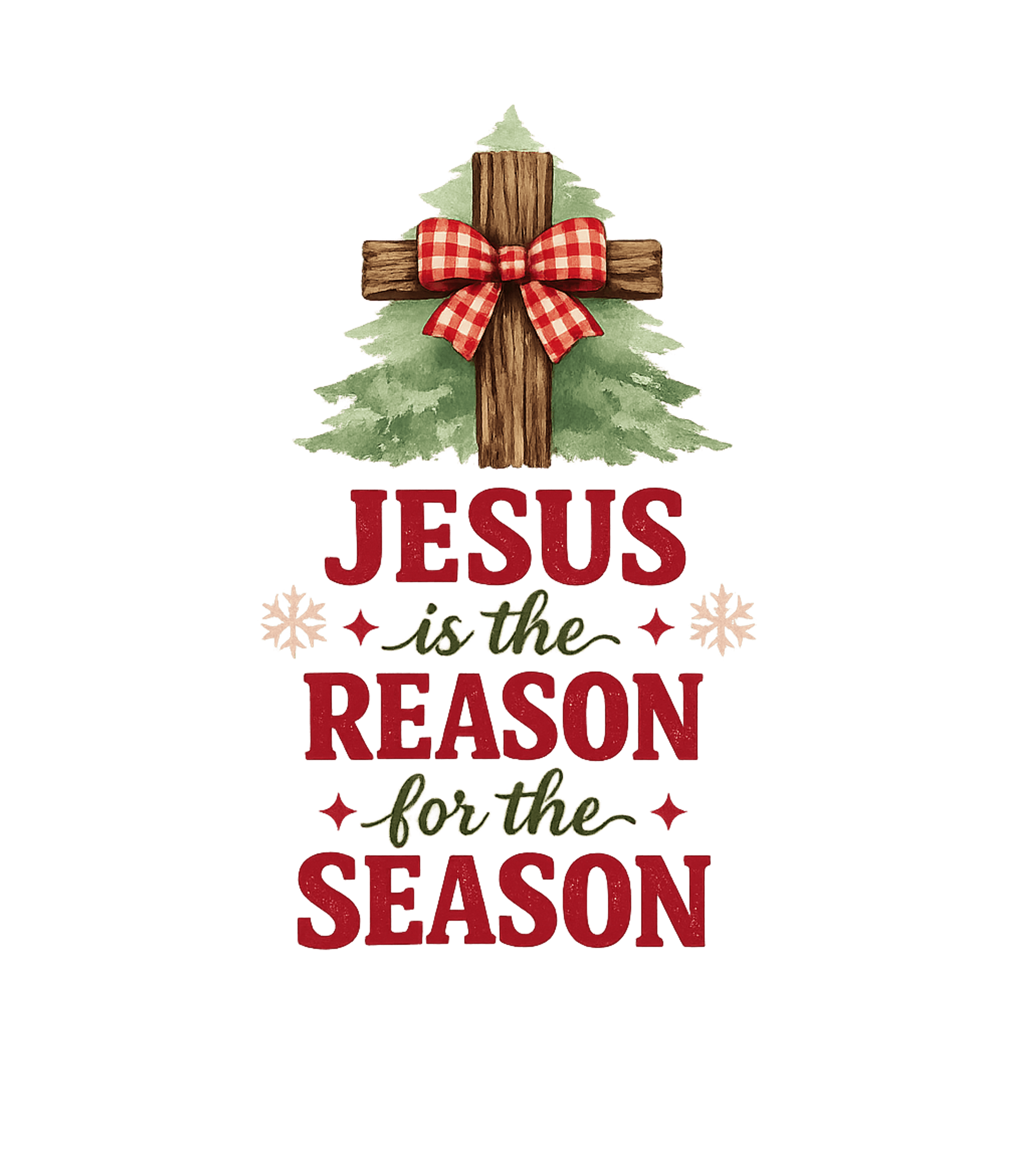 Christmas Tree Jesus & Cross Graphic Tee - Women's Faith Top
