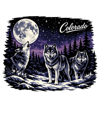 Vintage Colorado Wolves Under Moon All Over Print T-Shirt (1990s)