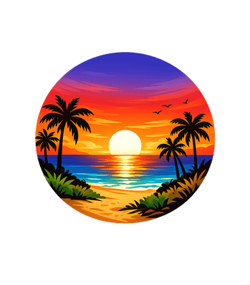 Round Beach Sunset Palm Tree Printed Men's T-shirt