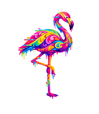 Colorful Glitch Flamingo