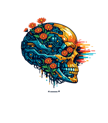 Cybernetic Floral Skull
